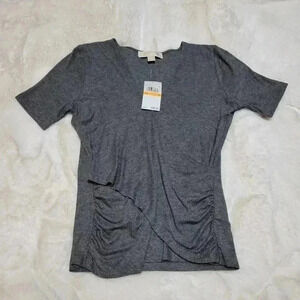 MICHAEL KORS Faux Wrap Criss Cross Ribbed Blouse Shirt Size S